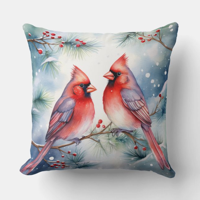 Two Cardinals Throw Pillow (Front)