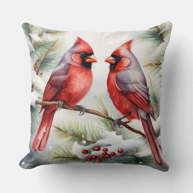 Two Cardinals Throw Pillow (Front)