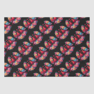 Two Cardinals with Colorful Roses and Hearts Tissue Paper