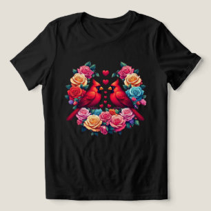 Two Cardinals with Colorful Roses and Hearts Tri-Blend Shirt