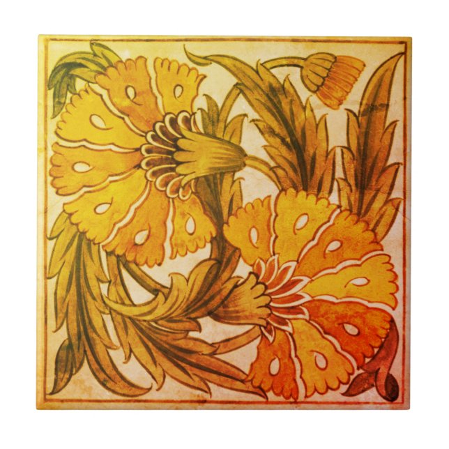 Two Carnations - William De Morgan Ceramic Tile (Front)