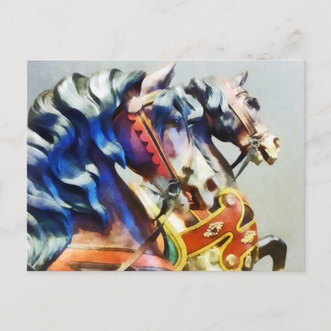 Two Carousel Horses Closeup Postcard (Front)