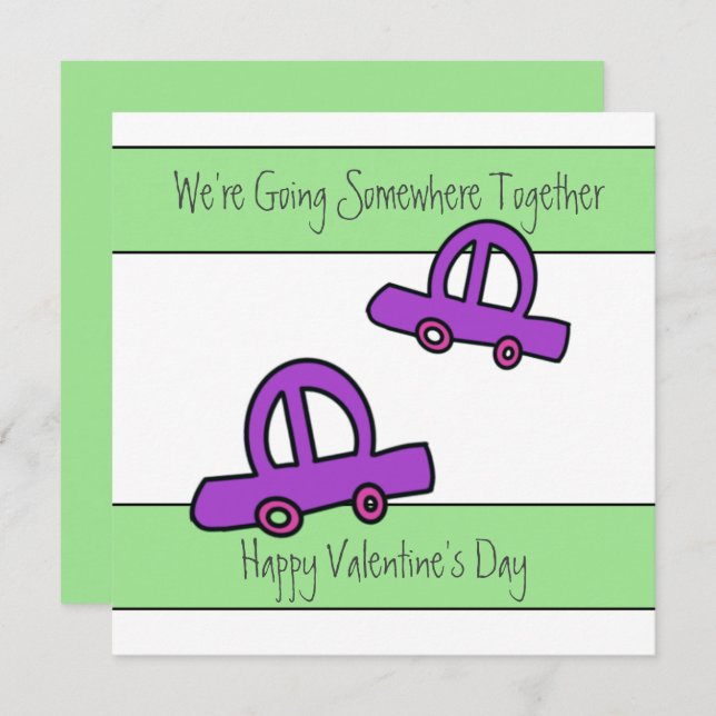 Two Cars Traveling on Valentines Day Card (Front/Back)