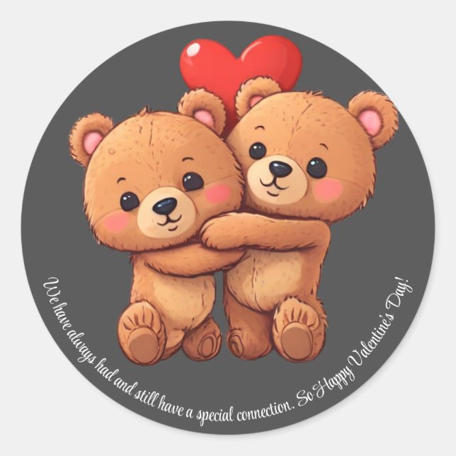 Two cartoon bears hugging. classic round sticker (Front)