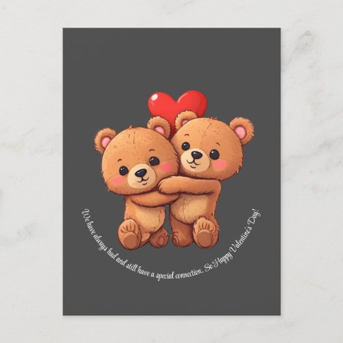Two cartoon bears hugging postcard