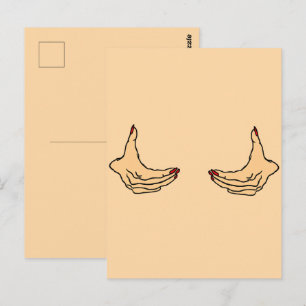 Two Cartoon Female Hands Holding Chest Postcard