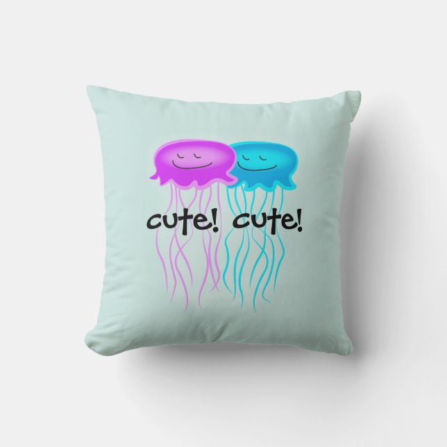 Two Cartoon Jellyfish Throw Pillow (Front)