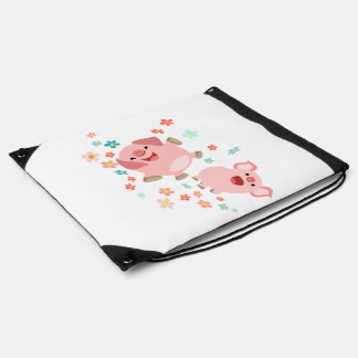 Two Cartoon Pigs in Spring Drawstring Backpack