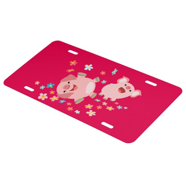 Two Cartoon Pigs in Spring License Plate Cover (Side)