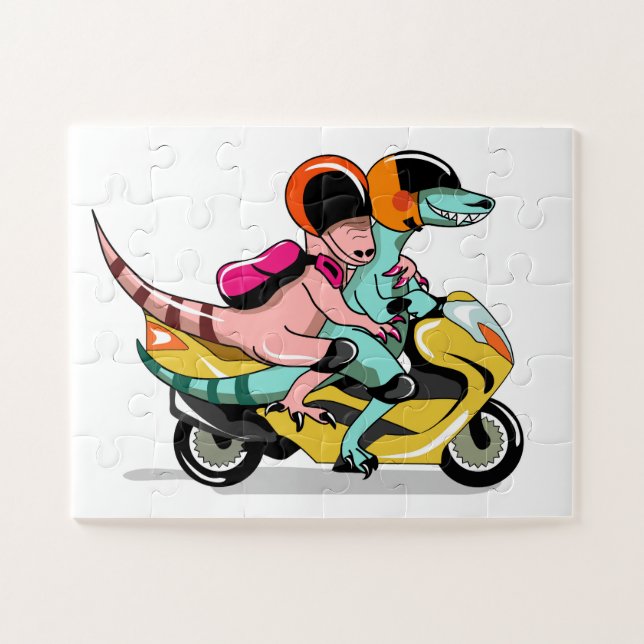 Two Cartoon Raptors Riding A Motor Scooter. Jigsaw Puzzle (Horizontal)