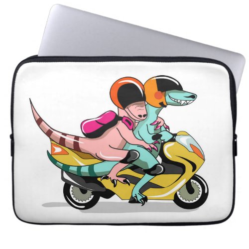 Two Cartoon Raptors Riding A Motor Scooter Laptop Sleeve