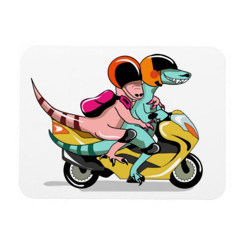 Two Cartoon Raptors Riding A Motor Scooter Magnet