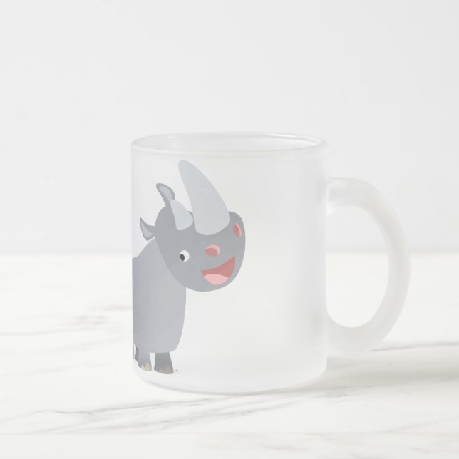 Two Cartoon Rhinos Frosted Glass Mug (Right)