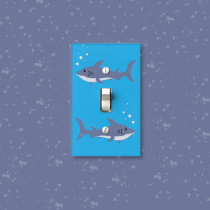 Two Cartoon Swimming Sharks Blue Kids Room Light Switch Cover