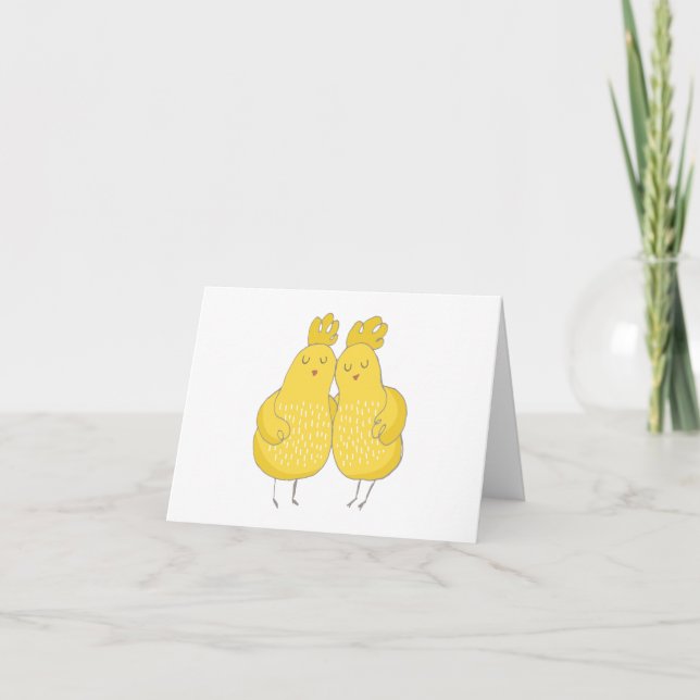 Two Cartoonish Chickens Hugging BLANK  Card (Front)