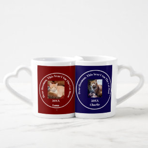 Two Cat Photo Cat Mom & Dad Burgundy Blue Navy Coffee Mug Set