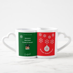 Two Cat Photo Customizable Snowflakes Christmas Coffee Mug Set