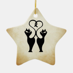 Two Cat Silhouette Ceramic Ornament
