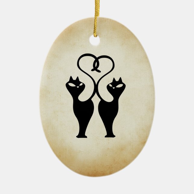 Two Cat Silhouette Ceramic Ornament (Front)