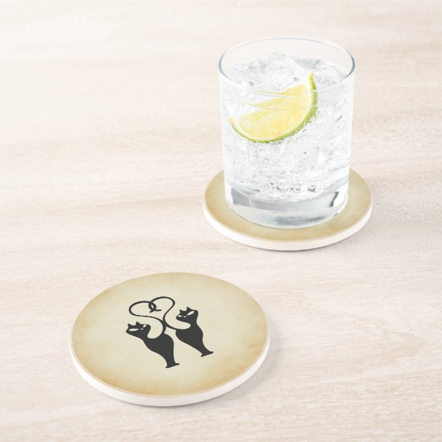 Two Cat Silhouette Drink Coaster (Side)