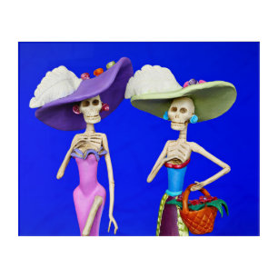 Two Catrinas on a blue bk Acrylic wall Art