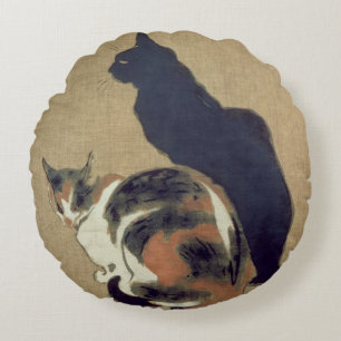 Two Cats, 1894 Round Pillow