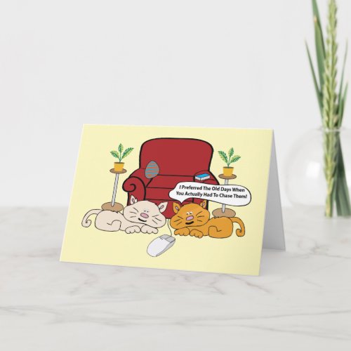 Two Cats And A Computer Mouse Birthday Card