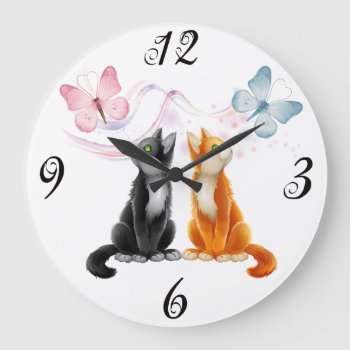 Two Cats And Butterflies Wall Clock by PetsandVets at Zazzle