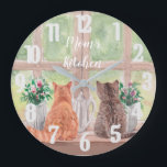 Two Cats at the Window Scenic Serene Flowers Large Clock<br><div class="desc">What a scenic wall clock -- two cats sitting at the window looking out into the green of the landscape with the vases of flowers. Enjoy the lovely clock for yourself or as a gift. If you have any questions, just send a chat or an email to charmdesignstudio@rcn.com and we'll...</div>