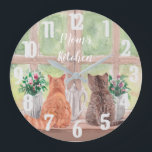 Two Cats at the Window Scenic Serene Flowers Large Clock<br><div class="desc">What a scenic wall clock -- two cats sitting at the window looking out into the green of the landscape with the vases of flowers. Enjoy the lovely clock for yourself or as a gift. If you have any questions, just send a chat or an email to charmdesignstudio@rcn.com and we'll...</div>