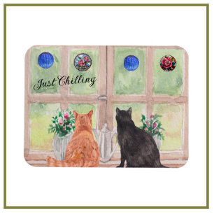Two Cats at the Window Scenic Serene Flowers Magnet