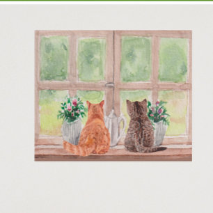 Two Cats at the Window Scenic Serene Flowers Poster