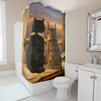 Two Cats at the Window Twilight Shower Curtain