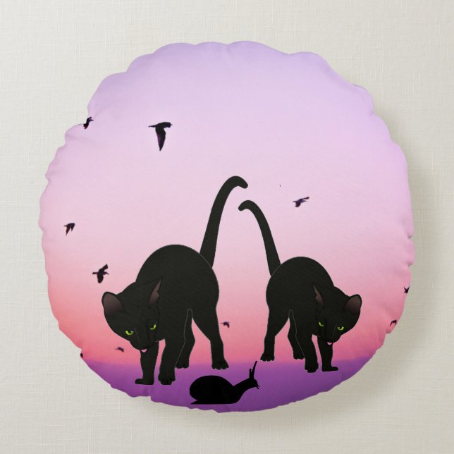 Two Cats Beach Scene Round Pillow (Front)