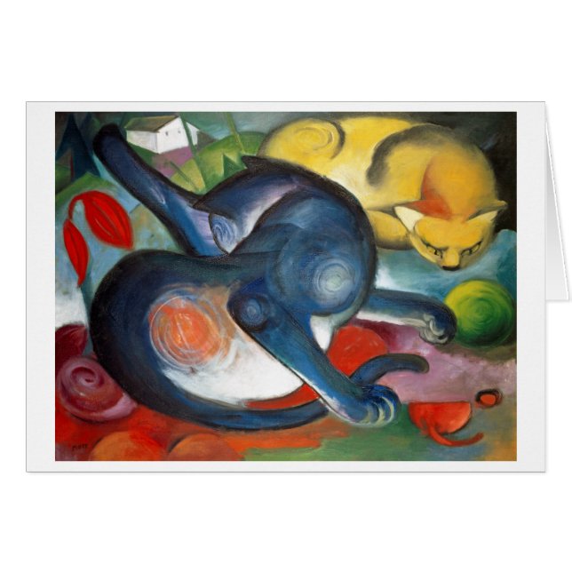 Two Cats, Blue and Yellow, Franz Marc Cards (Front Horizontal)