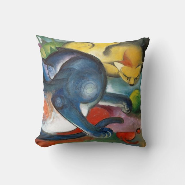 Two Cats, Blue and Yellow, Franz Marc Throw Pillow (Front)