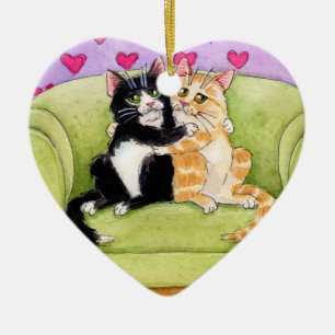 Two Cats Christmas or Valentine ornament
