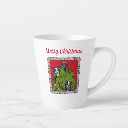 Two Cats Climbing in Decorated Christmas Tree Latte Mug