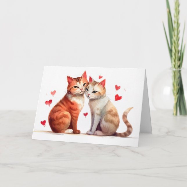 Two cats cuddle for Valentines Day romance  Card (Front)