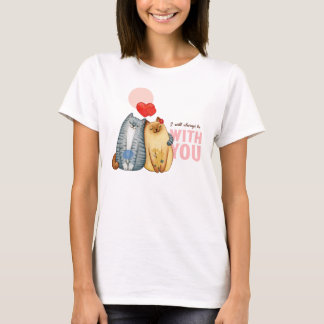 Two cats cuddling with heart shapes and romantic m T-Shirt