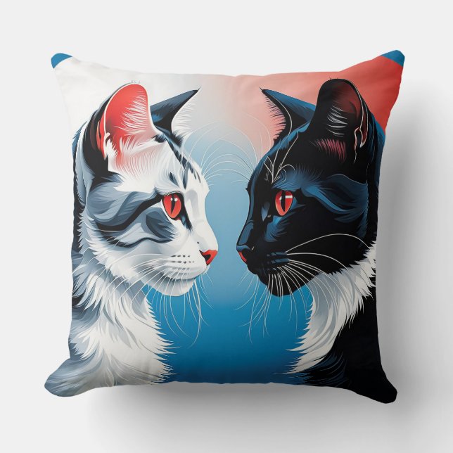 Two Cats Facing Each Other Throw Pillow (Front)