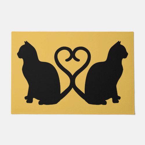 Two Cats Heart Silhouette Doormat