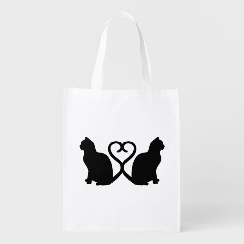 Two Cats Heart Silhouette Grocery Bag