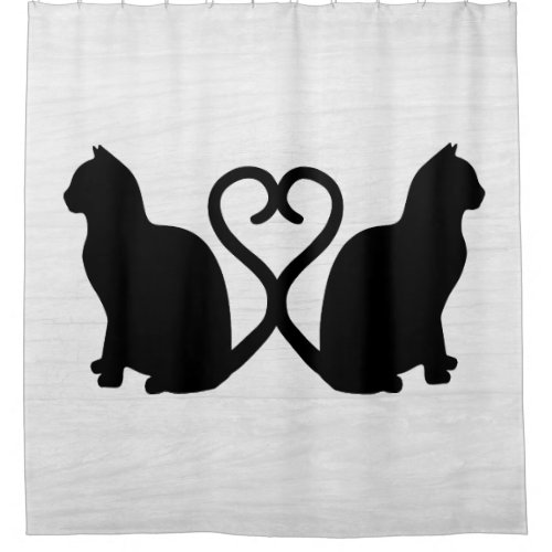 Two Cats Heart Silhouette on White Texture Shower Curtain