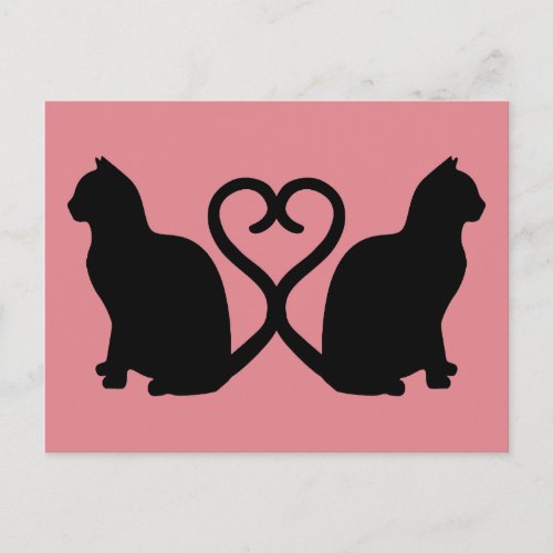Two Cats Heart Silhouette Postcard