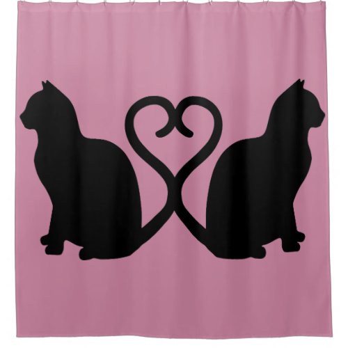 Two Cats Heart Silhouette Shower Curtain