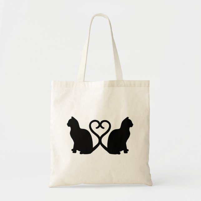 Two Cats Heart Silhouette Tote Bag (Front)