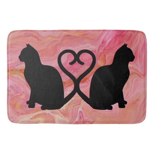 Two Cats Heart Tails on Pink Marble Bath Mat