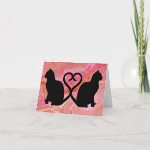 Two Cats Heart Tails on Pink Marble Letterpress Thank You Card