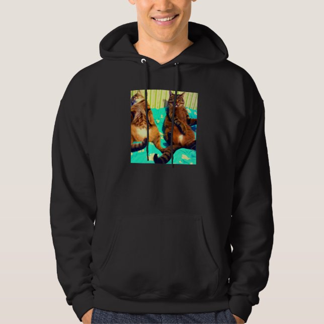 Two cats humorous meow kitty portrait kitten cat m hoodie (Front)